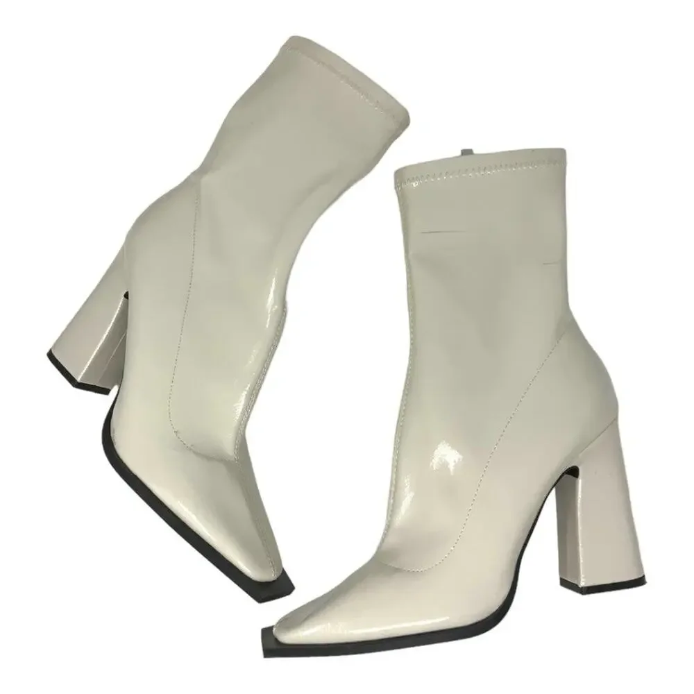 Princess Polly Barcelona White Block Heel Boot Size 10 NWOT